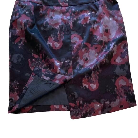 Ann Taylor Black Purple Pink Watercolor Abstract Floral Print Pencil Skirt 12 - Picture 3 of 10